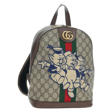 GUCCI GUCCI x Disney GG Supreme 雙肩包 PVC 米色 金色 552884 正品 196367M