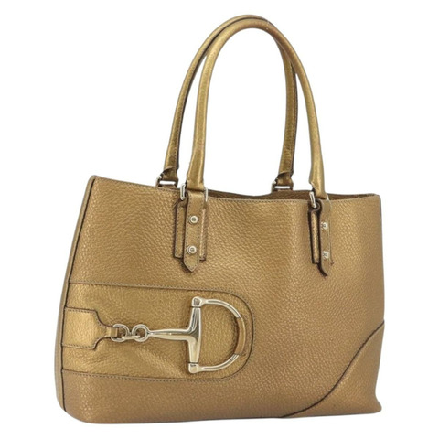 GUCCI 馬銜扣手提包 皮革 金色 137385 正品 BA14993A