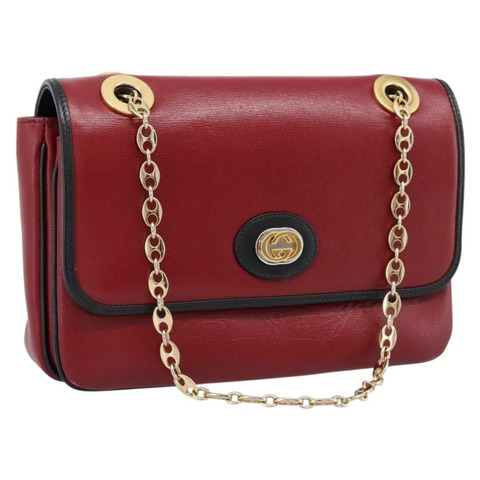 GUCCI 鏈條單肩包 皮革 紅色 金色 576421 正品 195984M