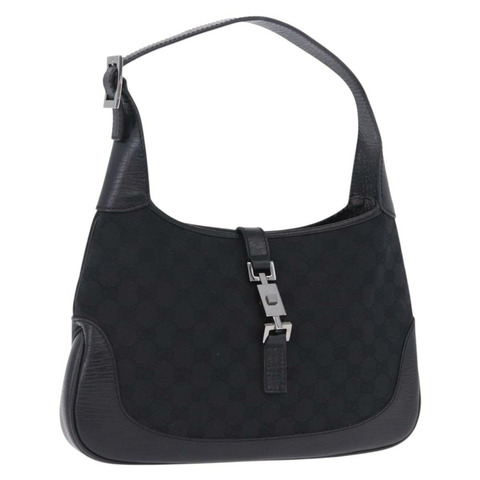 GUCCI GG帆布Jackie肩包 黑色 銀色 00963 正品 197321V