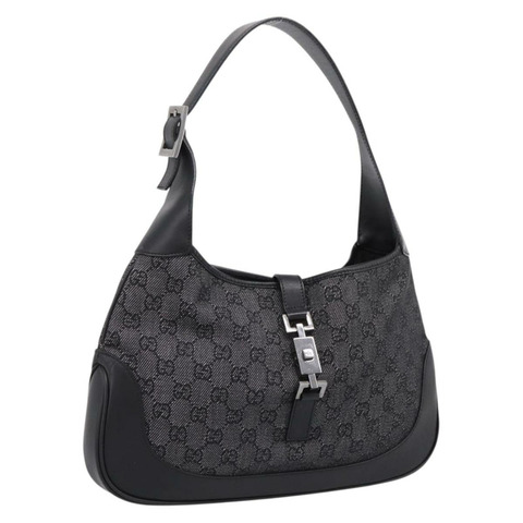 GUCCI GG帆布Jackie肩包 黑色 銀色 00963 正品 am12328V