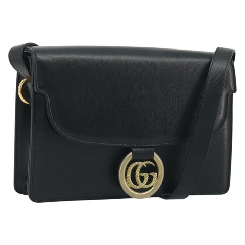 GUCCI 黑色金色皮革單肩包 589474 Auth mr2812