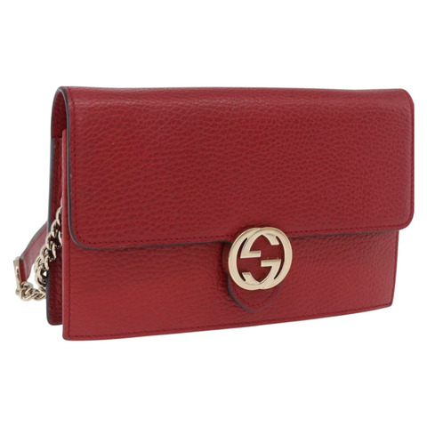 GUCCI 鏈條肩包 皮革 紅色 金色 510314 正品 ka5723A