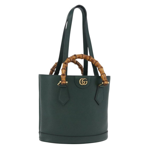 GUCCI 竹節 Diana 小號手提包 皮革 兩用 綠色/金色 750396 正品 ka5810M