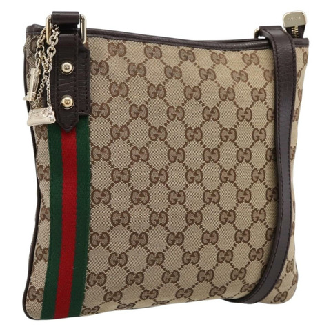 GUCCI GG帆布Sherry系列單肩包 米色/金色 144388 正品 ka5715A