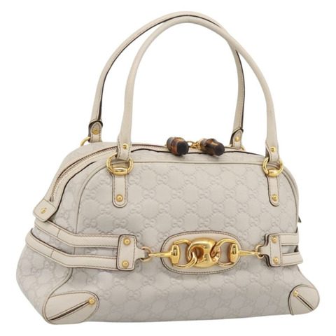 GUCCI GG帆布 Guccissima 馬銜扣竹節包 皮革象牙色 159398 正品 198338V