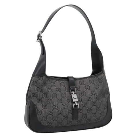 GUCCI GG帆布Jackie肩背包 黑色 銀色 01147 正品 198724V