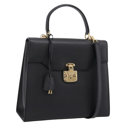 GUCCI 手提包 皮革 兩用 黑色 金色調 正品 ep15699V