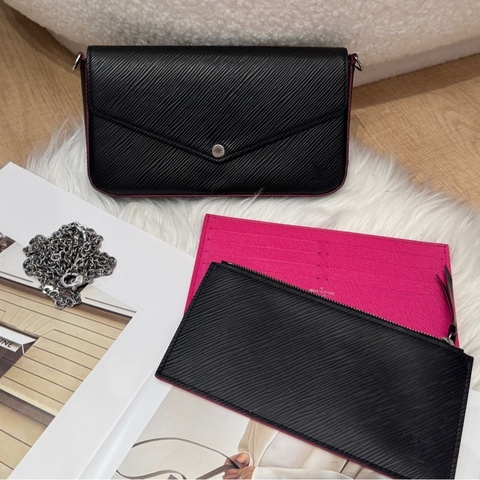 Louis Vuitton 路易威登 三合一黑色水波紋拼玫粉色鏈條包 尺寸21*12*3cm