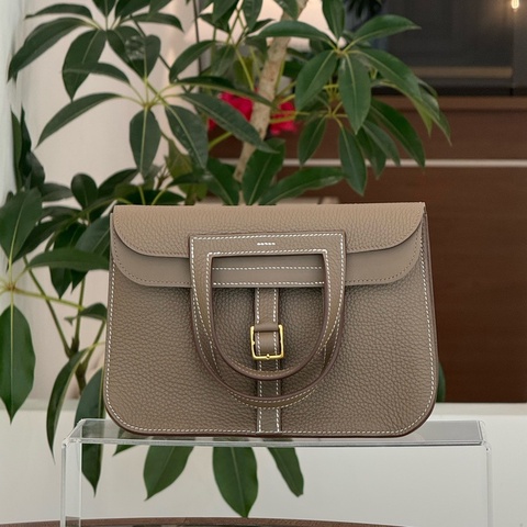 閒置未使用 Hermes 愛馬仕 大象灰金扣 halzan25  哈喇子U刻 mini Tc皮 原盒