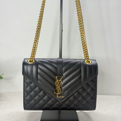 YSL/聖羅蘭 黑金信封 Envelope 荔枝紋 單肩斜挎包