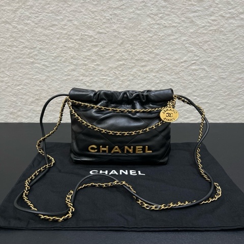 Chanel香奈兒24B 黑金22bag垃圾袋 手提斜挎包 晶片款