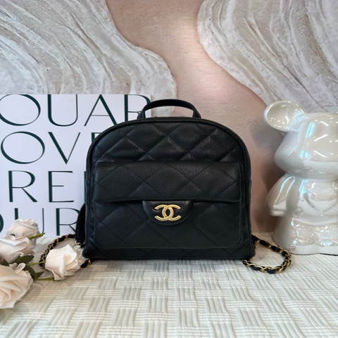香奈兒 Chanel 25K 黑金荔枝牛雙肩包手提包 芯片款