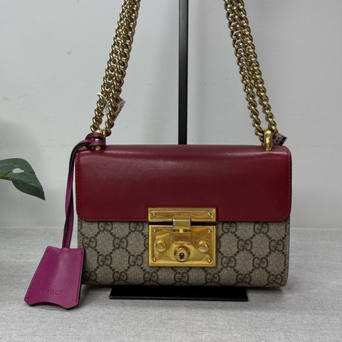 Gucci/古馳 紅色 老花 月光寶盒 padlock 鏈條包