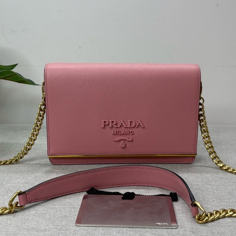 Prada/普拉達 Saffiano woc鏈條包 櫻花粉