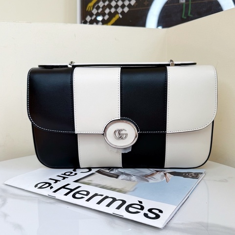Gucci Petite雙G黑白手提斜挎包 尺寸27*15