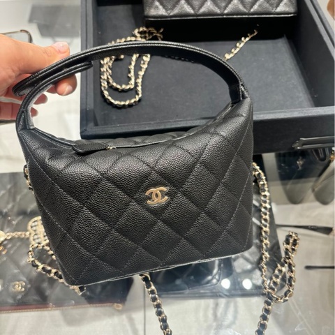 💎Chanel香奈兒｜黑金荔枝皮飯盒hobo手提單肩斜挎包｜99新芯片款