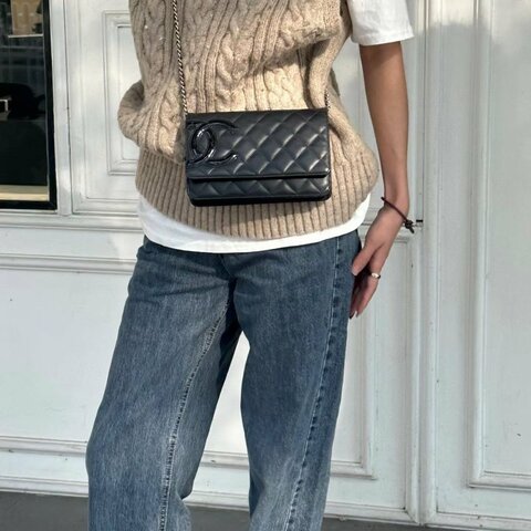 Chanel 康鵬woc鏈條包 黑色銀扣 牛皮 19*13*3 98新配件盒子 塵袋