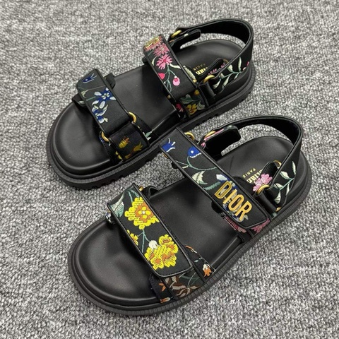 迪奧 Dior DiorAct 黑色花卉圖案魔術貼時尚涼鞋 35碼（有其它碼）