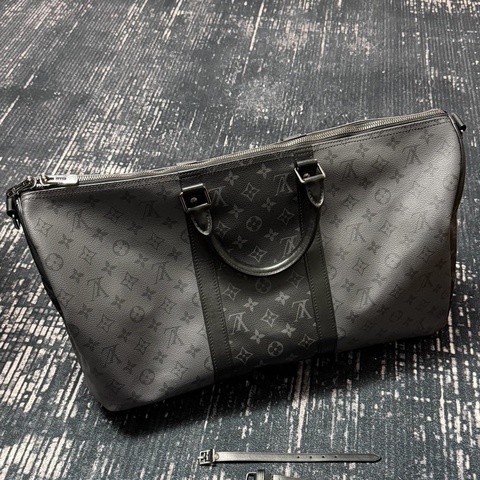 Louis Vuitton 路易威登 LV黑武士老花keepall50行李袋 芯片款 黑拼灰色 尺寸50*28*23 缺肩带