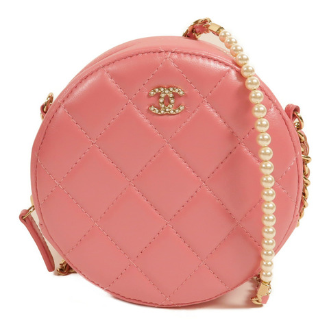 CHANEL 羊皮皮革Round Vanity Case鏈帶肩背袋