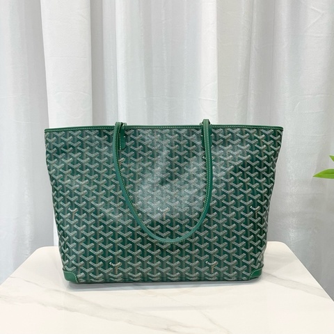 💚高雅德/Goyard 綠色Y字滿印老花拉鍊款 四角包邊單肩包托特包 大容量通勤出門都很實用