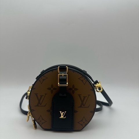 LV路易威登Petite Boite Chapeau老花牛皮帆布圓餅包手提單肩斜挎包迷你芯片款女款