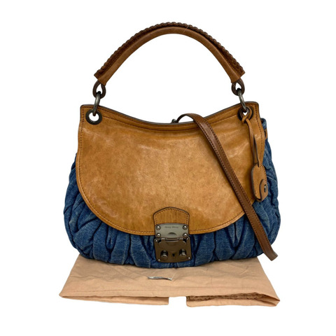 ☆ MIU MIU 繆繆 Blue Denim And Calfskin 2 way bag 藍色牛仔布和小牛皮兩用袋-267015586