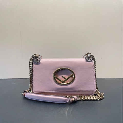 FENDI 芬迪 Kan I 系列F金標Logo牛皮手提斜挎單肩包 粉色 97新