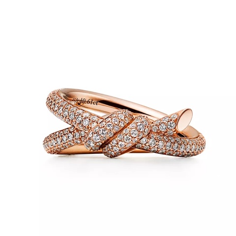 # 專櫃約35萬 #台灣購證 Tiffany Knot  Tiffany & Co. 18K 玫瑰金鑲鑽雙行繩結戒指