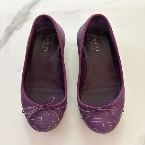 GUCCI 紫色牛皮跟鞋