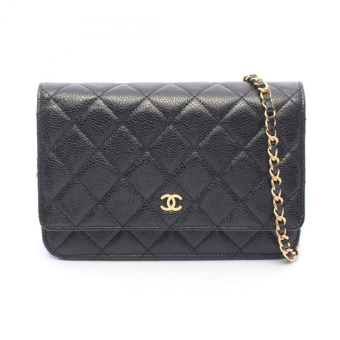 香奈兒 (CHANEL) 絎縫鏈條斜背包 AP0250 黑色皮革 二手 金色五金