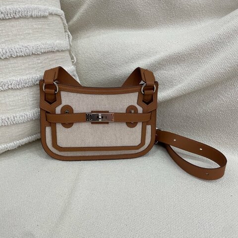 Hermès Mini Jypsiere 迷你吉普賽 金棕拼米白 Swift/Toile 銀扣
