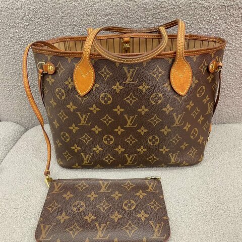 Louis Vuitton Neverfull 小號 老花 金扣