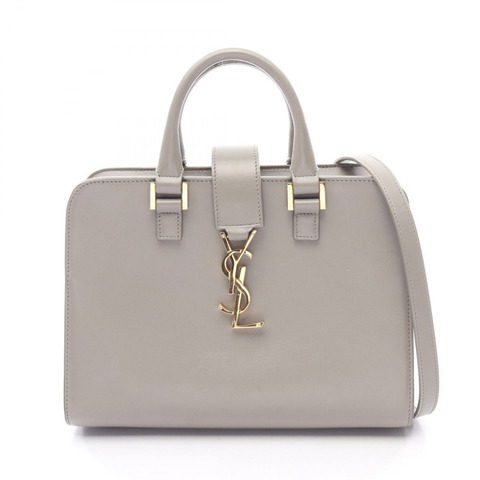 YVES SAINT LAURENT Monogram Baby Cabas 2WAY 手提包 372087 皮革 灰色 二手 女士