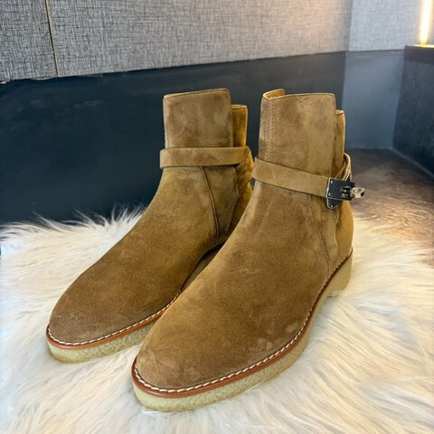HERMES 麂皮凱莉釦中筒靴 36號