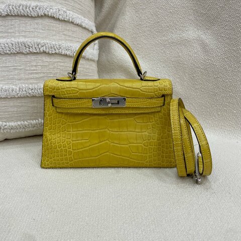 Hermès Mini Kelly II M9金盞花黃 方口鱷魚 銀扣