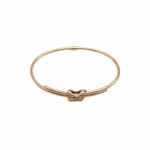 CHAUMET JuxeDeLiens歡緣小叉手鐲鑲鑽18K玫瑰金/鑽石14號