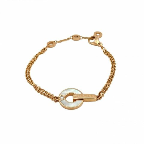 BVLGARI 18K玫瑰金鑽石白貝母手鏈