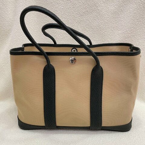 Hermès Garden Party 30 亞麻拼6O松柏綠 帆布拼皮 銀扣