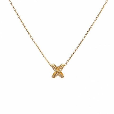 CHAUMET JuxeDeLiens歡緣豎版大叉項鏈滿鑽18K玫瑰金/鑽石