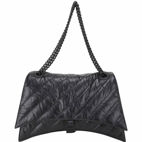 BALENCIAGA 巴黎世家 Crush XL大款 全黑so black小牛皮絎縫鍊帶肩/斜背包