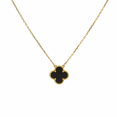 VAN CLEEF&ARPELS VintageAlhambra中號單花項鏈新扣18K黃金/縞瑪瑙