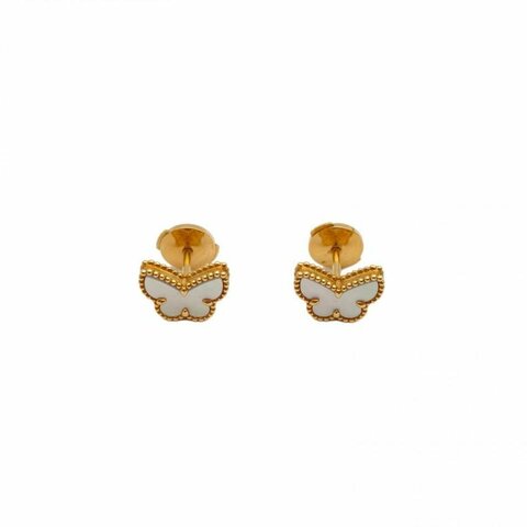 VAN CLEEF&ARPELS SweetAlhambra小號蝴蝶耳釘18K黃金/白貝母