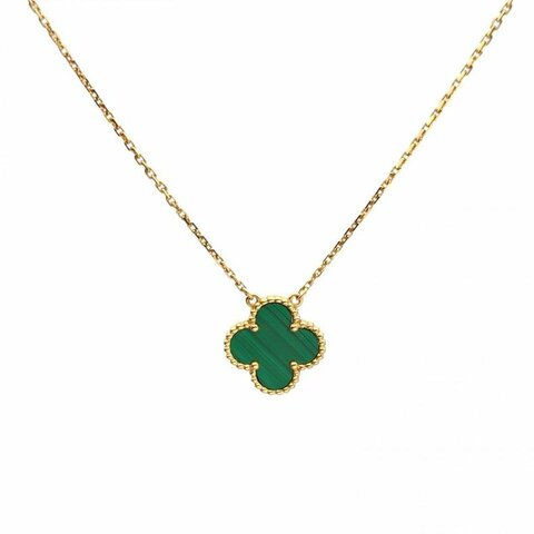 VAN CLEEF&ARPELS VintageAlhambra中號單花項鏈新扣18K黃金/孔雀石