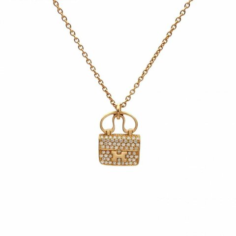 HERMES AmulettesConstance康康項鏈滿鑽老扣18K玫瑰金/鑽石