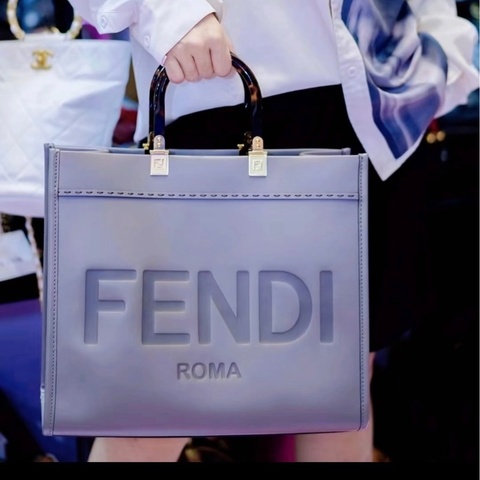 芬迪/Fendi 中號托特手提斜挎包 大象灰 牛皮 底長35.5