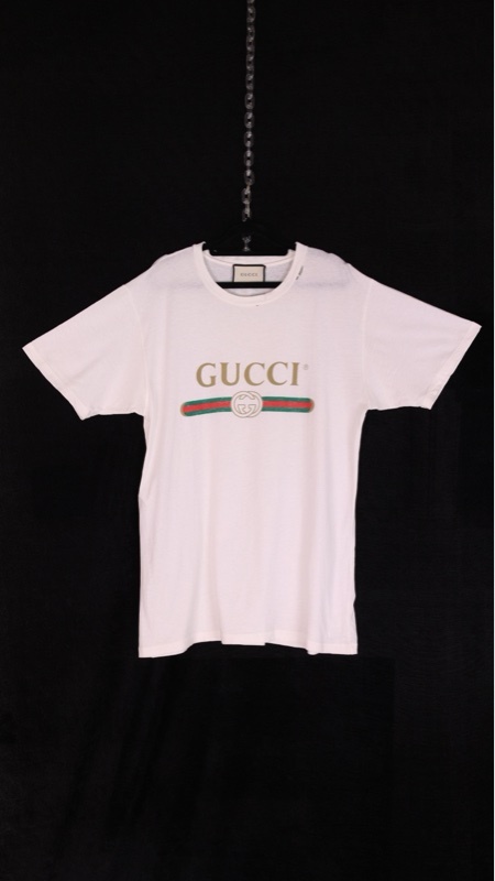 Gucci 白色字母印花背后花朵刺绣短袖上衣外套