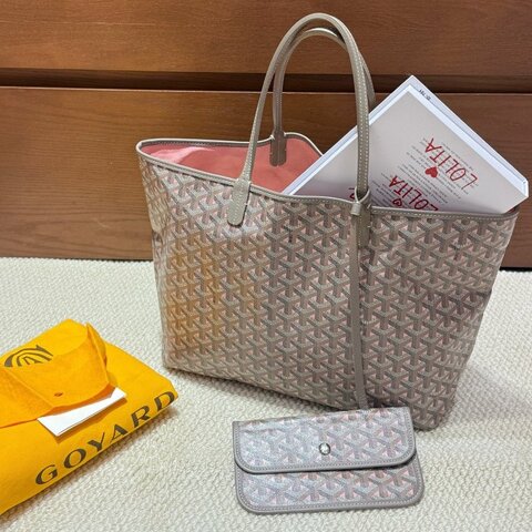 Goyard/戈雅170週年限定 灰粉pm中號Tote包單肩包購物袋