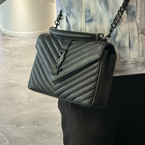 YSL 黑釦學院包 黑色